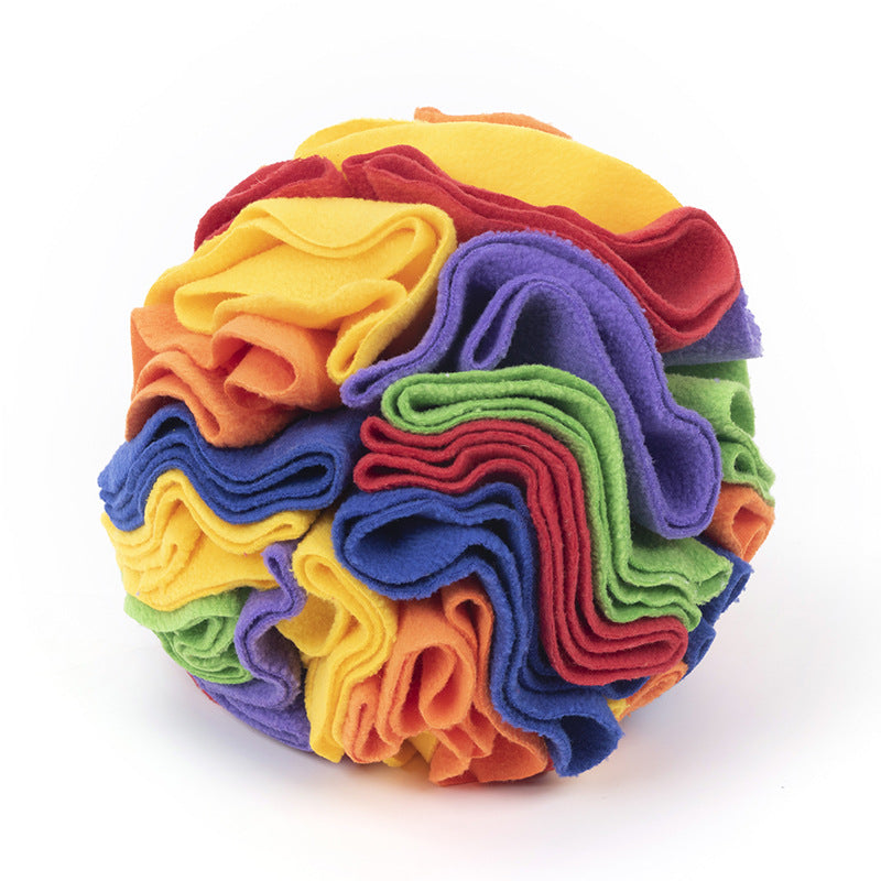 Colorful sensory snuffle ball for CalmPetly Dig Box refill — fleece texture enrichment toy