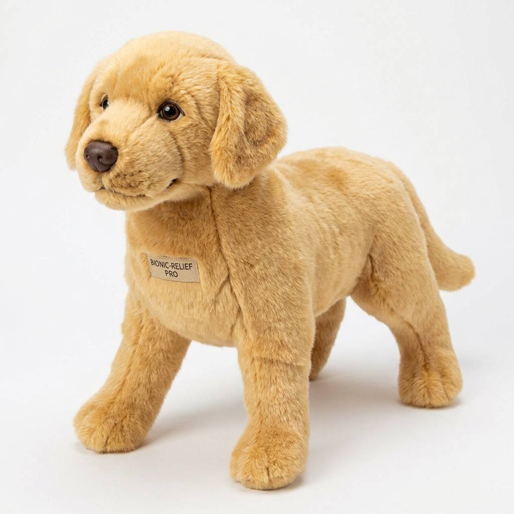 Bionic-Relief Pro — professional behavior support companion for male dogs, beagle plush design, white background